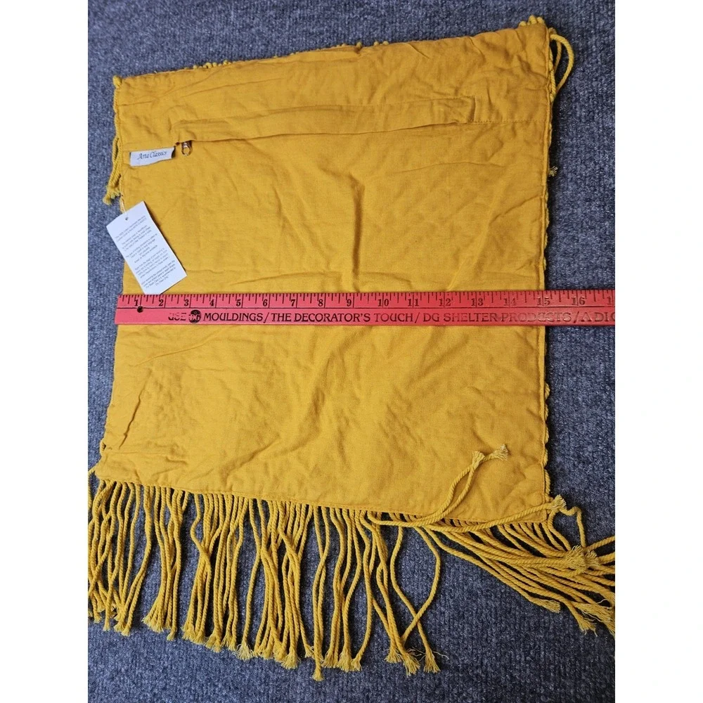 NWT Macrame Decorative Pillow Cover Yellow Fringe 15x15 Handmade Earthy India